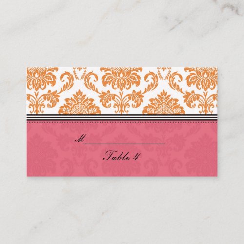 Honeysuckle and Tangerine Damask Placecards Business Card Template