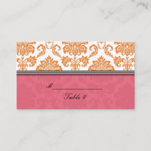 Customizable Honeysuckle and Tangerine Damask Placecards Business Card Template