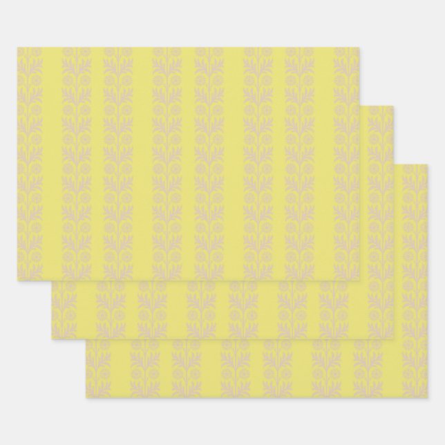 Honeysuckle Arts and Crafts Floral Stripe Wrapping Paper Sheets (Set)