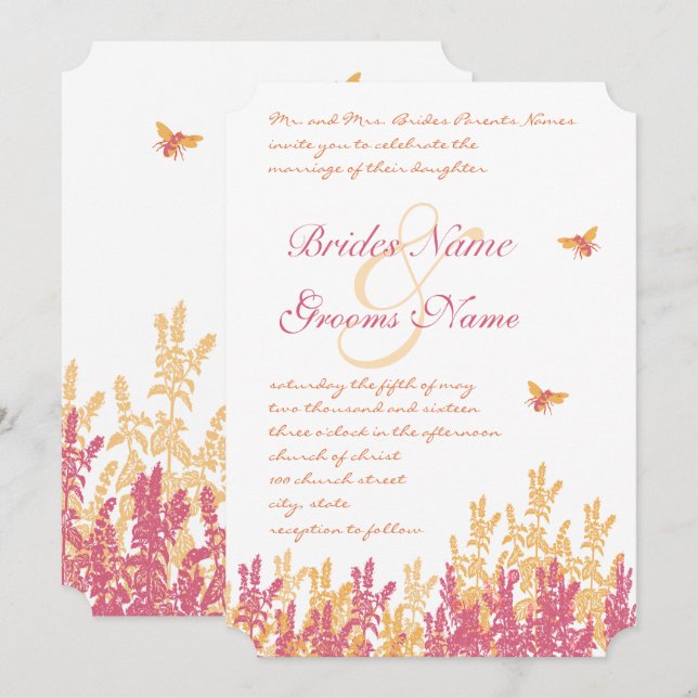 Honeysuckle Beeswax Wildflower Wedding Invites (Front/Back)