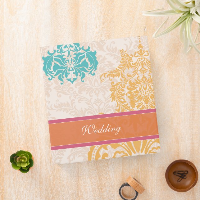 Honeysuckle Blue Curacao Beeswax Damask Wedding Binder (In Situ)