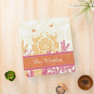 Honeysuckle Blue Curacao Bumble Bee Damask Wedding 3 Ring Binder