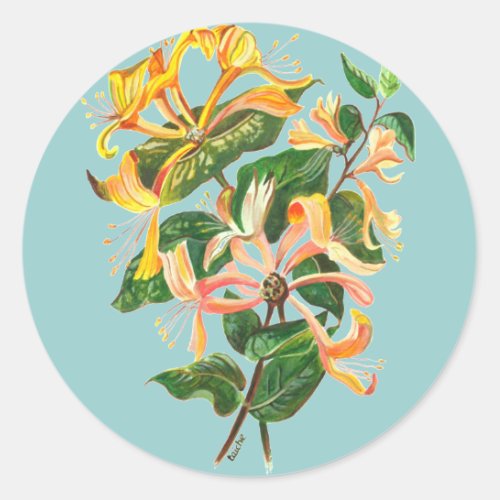 Honeysuckle Bouquet Botanical Art Classic Round Sticker