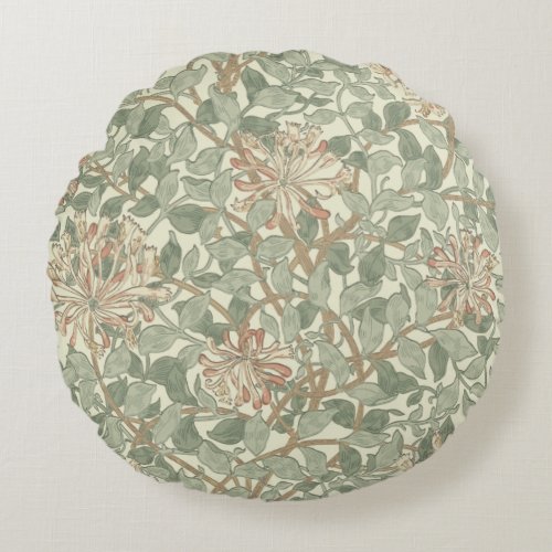 Honeysuckle Floral Wallpaper William Morris Round Pillow