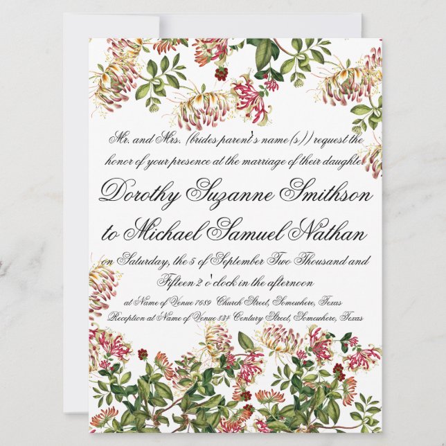Honeysuckle Flower Floral Wedding Invitation (Front)