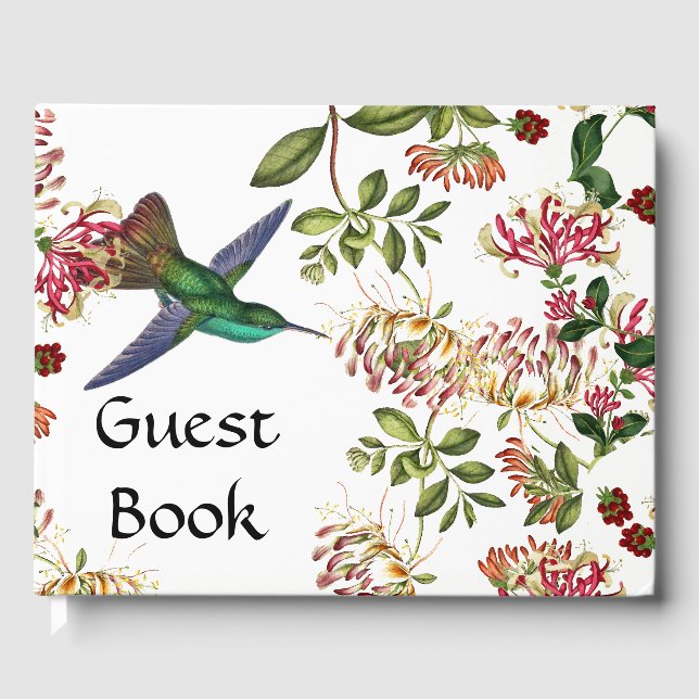 Honeysuckle Flowers Hummingbird Bird Guest Book (Front)