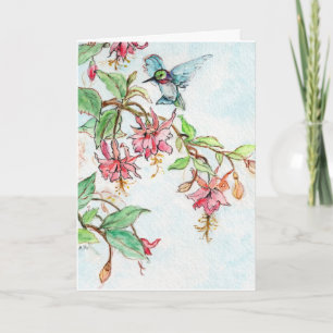 Honeysuckle Hummingbird watercolor greeting card
