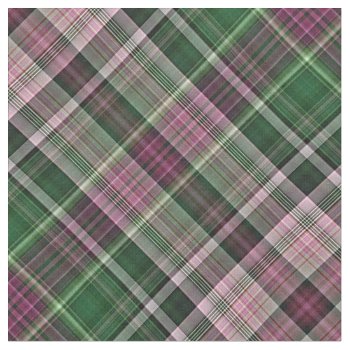 Honeysuckle Pink And Dark Green Tartan Fabric by Rainbow_Pixels at Zazzle