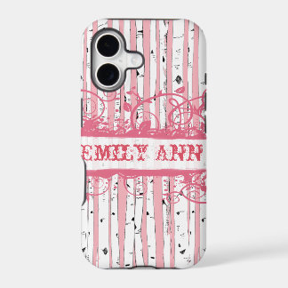 Honeysuckle Pink Birch Tree Grunge iPhone 17 Case