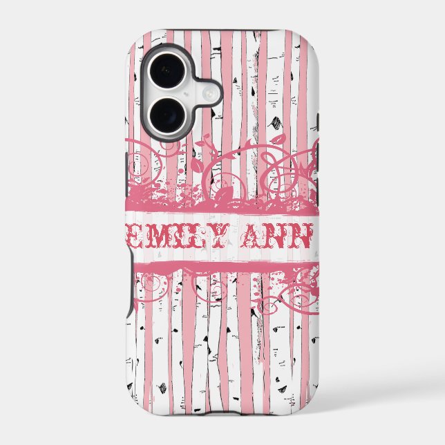 Honeysuckle Pink Birch Tree Grunge Case-Mate iPhone Case (Back)