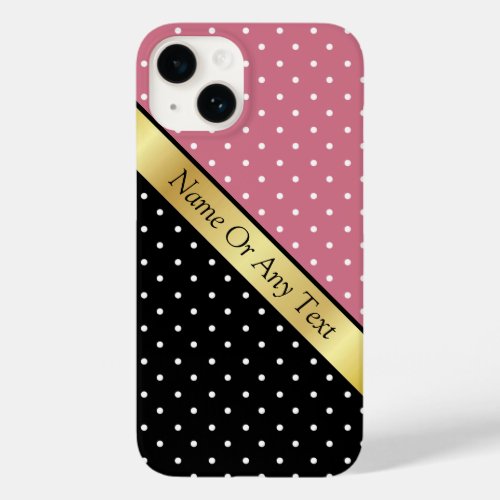 Honeysuckle Pink Black Custom Name White Polka Dot Case_Mate iPhone 14 Case