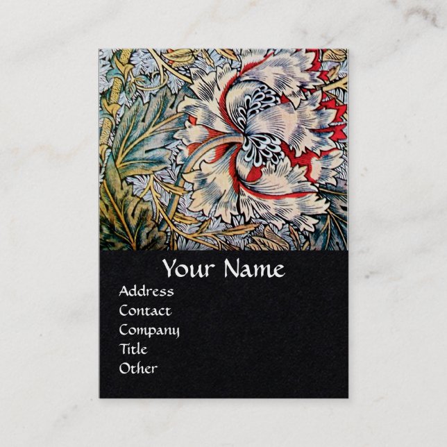 HONEYSUCKLE Pink Red White Black Floral Business Card (Front)