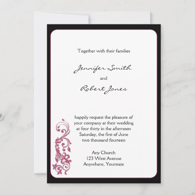 Honeysuckle Pink Rounded Corner Wedding Invitation (Front)