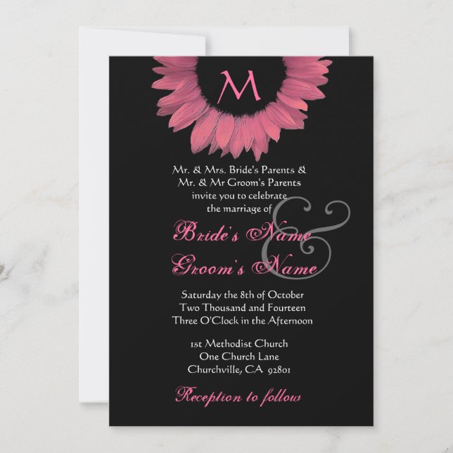 Honeysuckle Pink Sunflower Wedding Invitation (Front)