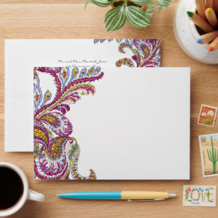 Honeysuckle Pink Vintage Peacock Wedding Envelope