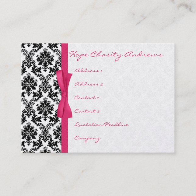 Honeysuckle Ribbon Black Damask Business Cards (Front)