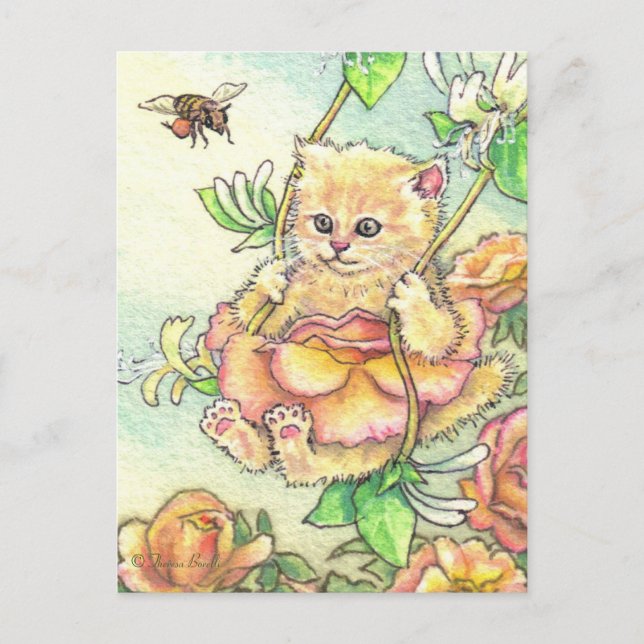 Honeysuckle Rose Cute Kitten Postcard (Front)