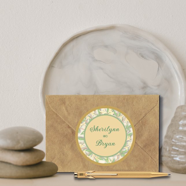 Honeysuckle Round Wedding Sticker (Creator Uploaded)