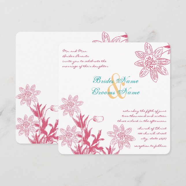 Honeysuckle Spring Wedding Colors Floral Invites (Front/Back)