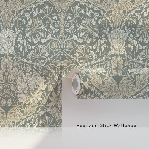 Honeysuckle Victorian Edwardian British Sage Cream Wallpaper