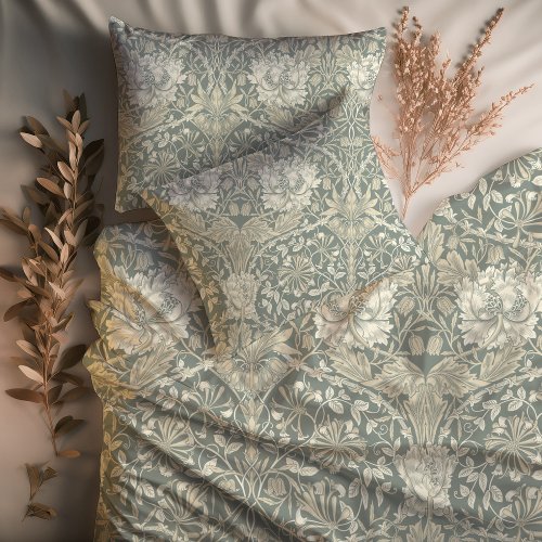 Honeysuckle Vintage Floral Gray Beige Morris Duvet Cover