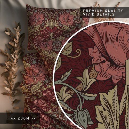 Honeysuckle Vintage Floral Red and Gold Duvet Cover