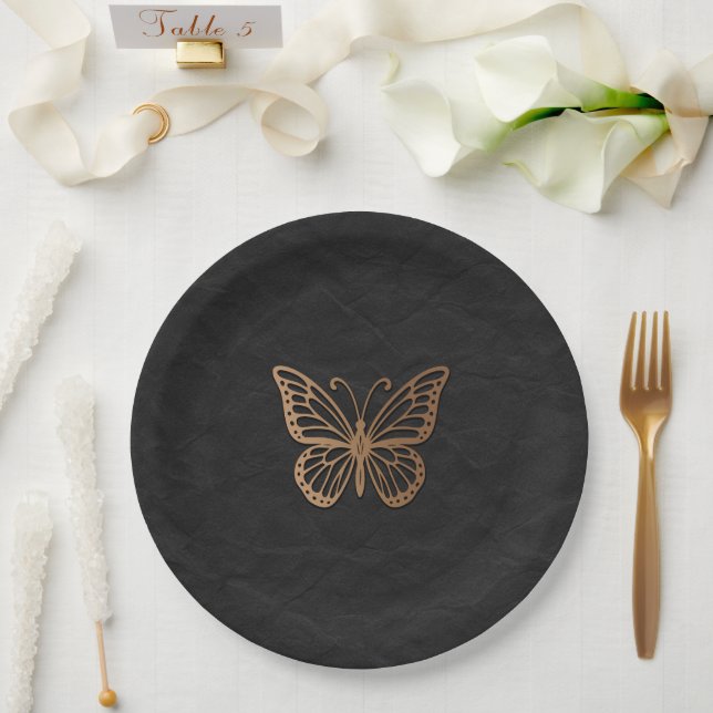 Honeywind Brown Black Boho Butterfly Party Paper Plates (Wedding)