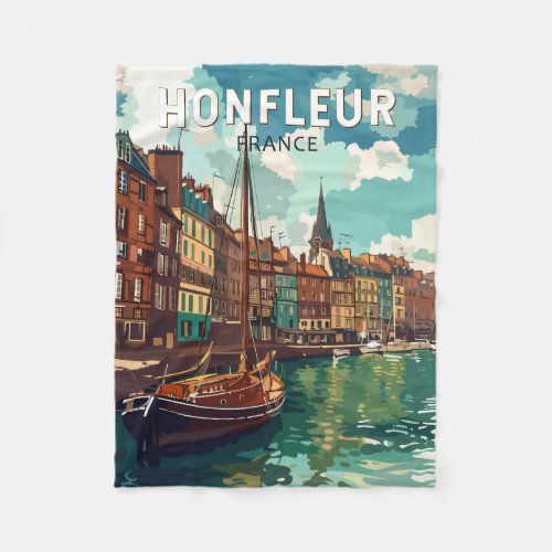 Honfleur France Travel Art Vintage Fleece Blanket