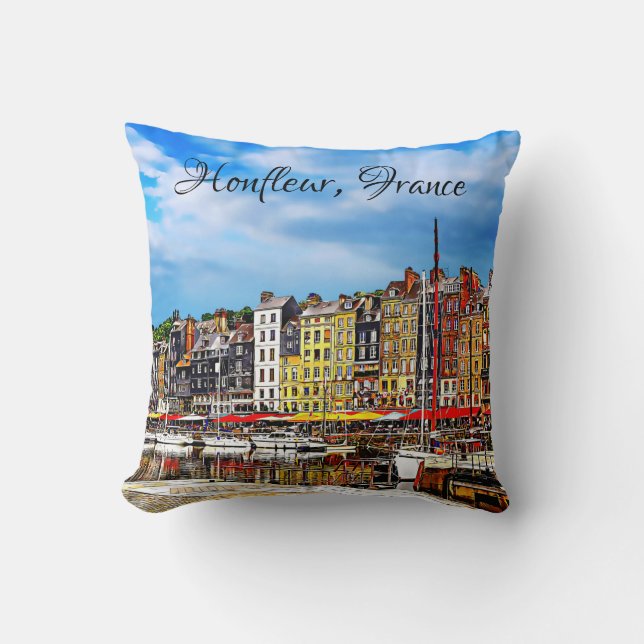 Honfleur harbor in Normandy, France. Throw Pillow (Front)