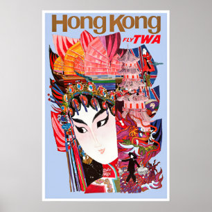 Hong Kong Art TWA Travel Poster David Klein Print