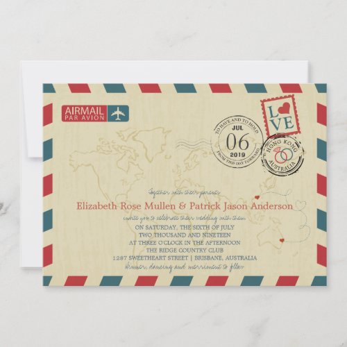 Hong Kong  Australia Antique Airmail  Wedding Invitation