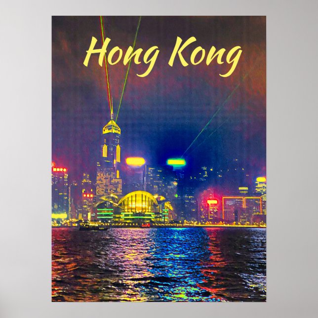 Hong Kong by night modern travel wall decor (Front)