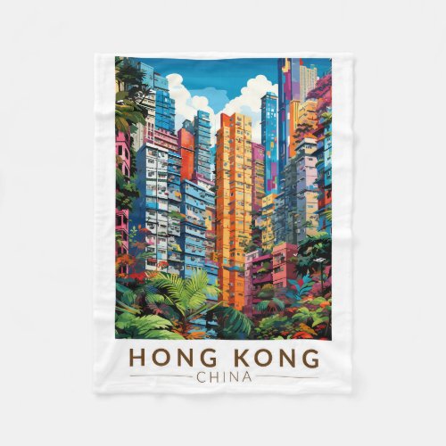 Hong Kong China Apartments Travel Art Vintage Fleece Blanket