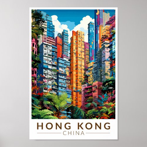 Hong Kong China Apartments Travel Art Vintage Poster