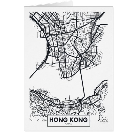 Hong Kong, China | Black and White City Map (Front)