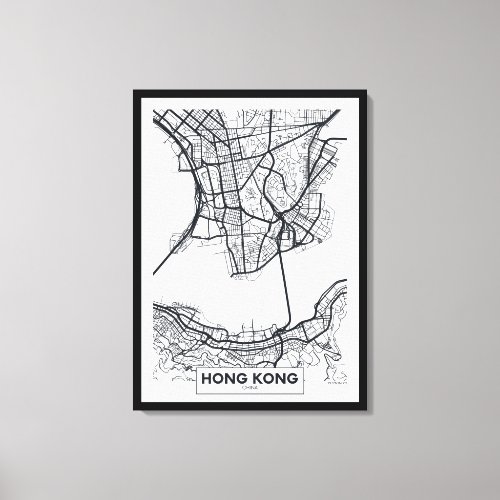 Hong Kong China  Black and White City Map Canvas Print