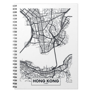Hong Kong, China   Black and White City Map Notebook