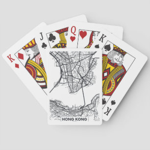 Hong Kong, China   Black and White City Map Poker Cards
