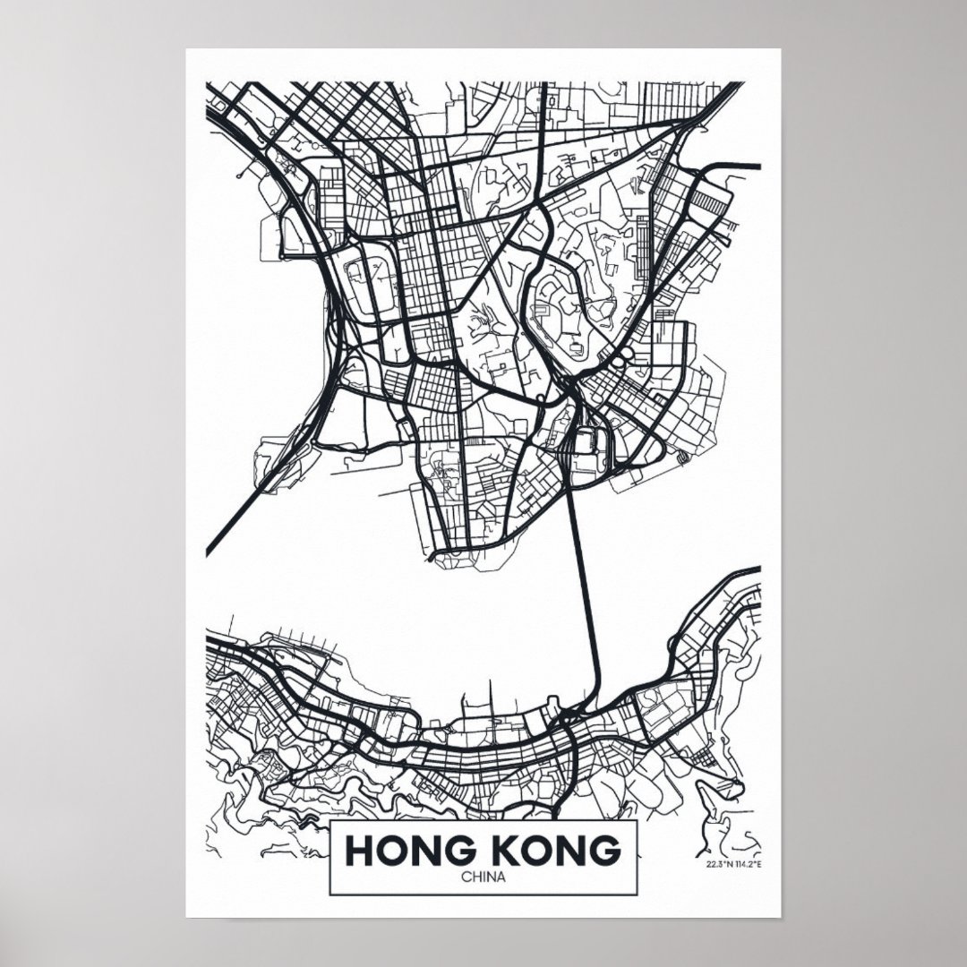 Hong Kong, China | Black and White City Map Poster | Zazzle