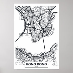 Hong Kong, China Black and White City Map Poster