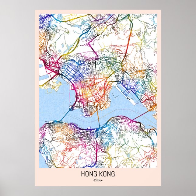 Hong Kong China City Map Poster (Front)