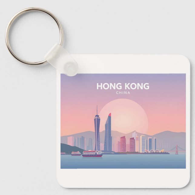 Hong Kong China Pastel Travel Design Keychain (Front)