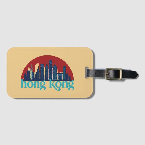 Hong Kong China Retro City Skyline Cityscape Art Luggage Tag