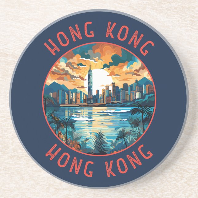 Hong Kong China Retro Distressed Circle Coaster (Front)