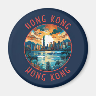 Hong Kong China Retro Distressed Circle Magnet
