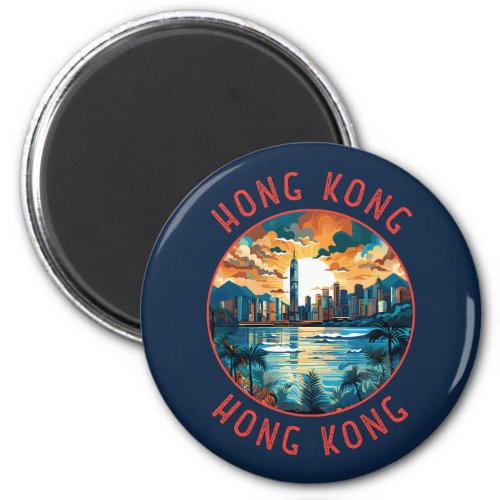 Hong Kong China Retro Distressed Circle Magnet
