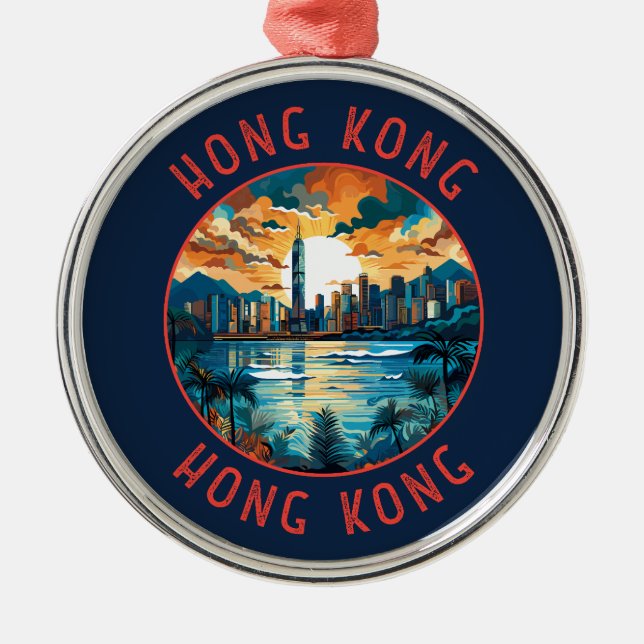 Hong Kong China Retro Distressed Circle Metal Ornament (Front)