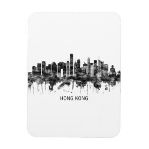 Hong Kong China Skyline BW Magnet
