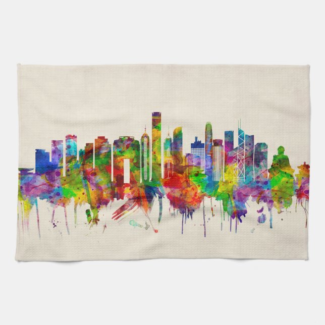 Hong Kong China Skyline Kitchen Towel (Horizontal)