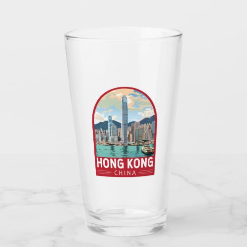 Hong Kong China Travel Art Vintage Glass